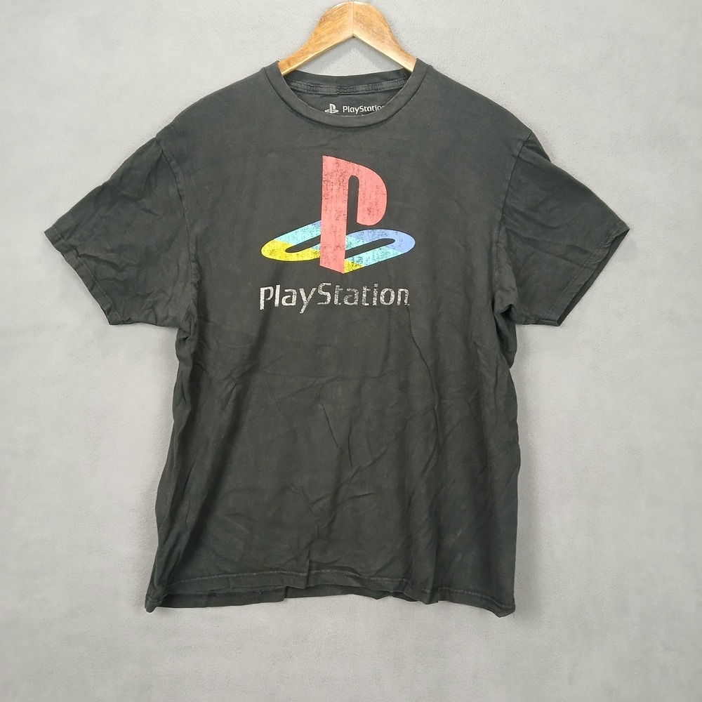Playstation Ripple Junction T Shirt‎ Mens Large Black Graphic Print Crew Neck